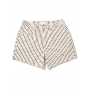 WeWoreWhat High Rise Flare Pinstripe Denim Shorts Beige Black 26 NWT